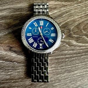 Blue 40mm Michele Serein Diamond Stainless Steel Watch